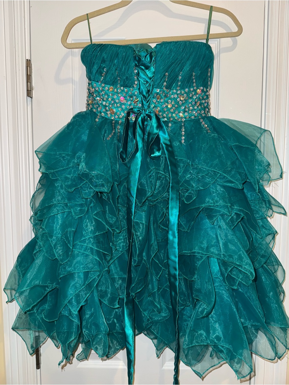Grace Karin Sz 4 Teal Rhinestone Ruffle Corset Homecoming Dress Mermaidcore Fae - Picture 5 of 10